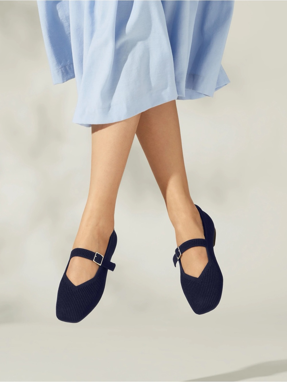 Vivaia Square Toe Margot Mary Jane knit ballet flats Size 38 NAVY comfort casual